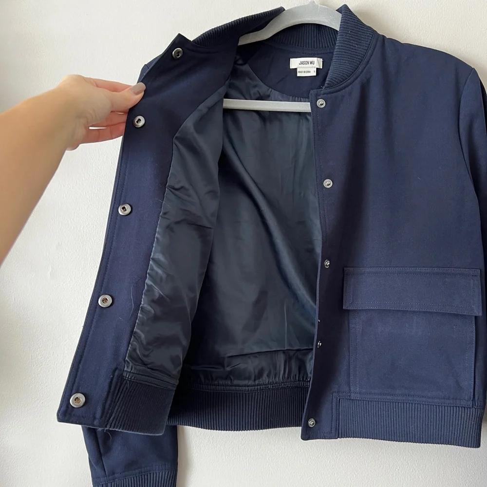 Jason Wu navy blue bomber jacket with pockets line new S - Picture 12 of 14